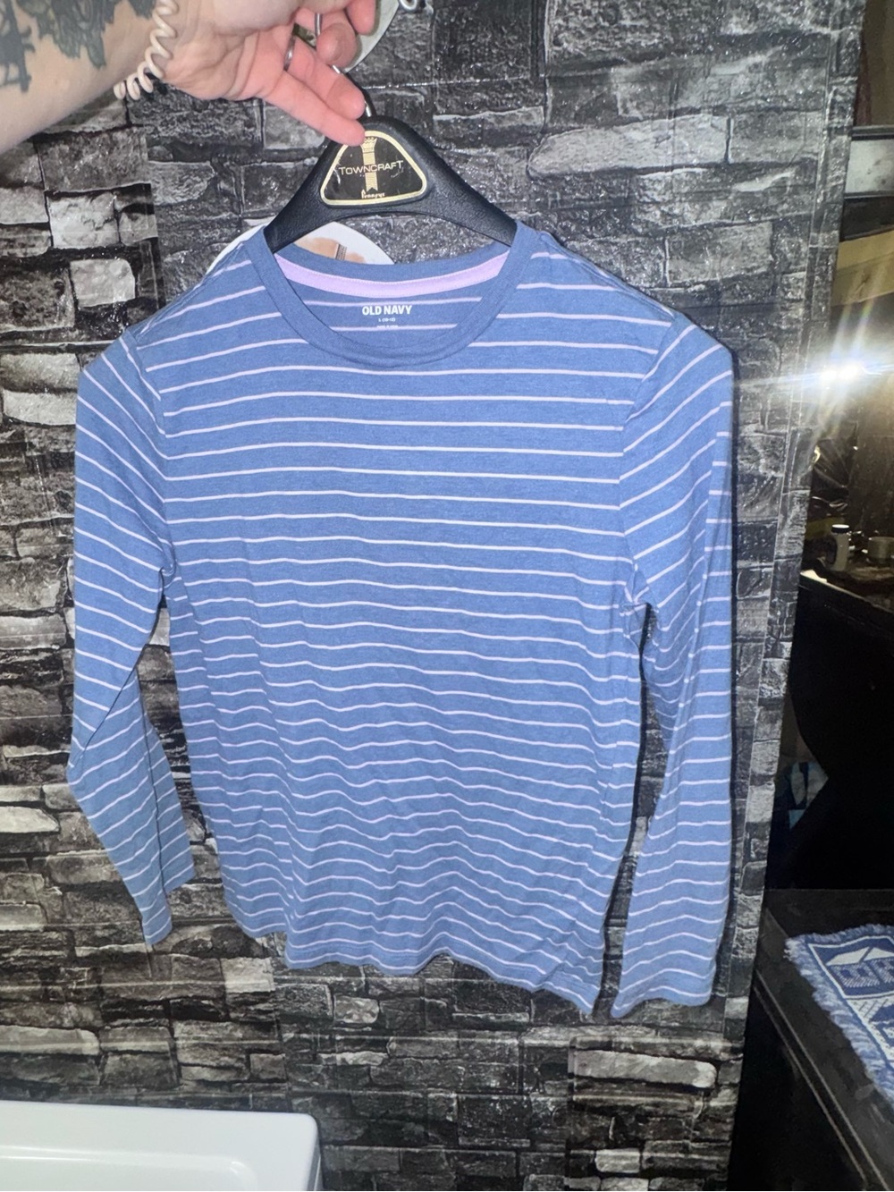 Old Navy Light Blue & White Striped Crewneck Sweater